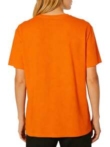 Homies Selfie Squad Print T-Shirt Short Sleeve Crew Neck Casual Top For Summer & Spring, Women's Clothing. - Orange - View 3