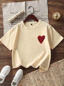 Áo thun ngắn tay cổ tròn in hình ngộ nghĩnh, phong cách thường ngày cho bé gái tuổi teen, thích hợp mặc mùa hè. - Màu be - Xem 5