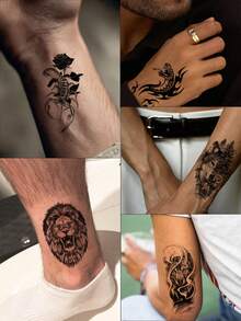 13 buah Stiker Tato Sementara Tahan Air Warna Hitam untuk Pria, Menampilkan Pola Singa, Harimau, Kepala Serigala, Kalajengking, dan Totem Elang, Berbagai Ukuran, Mudah Dipasang dan Dilepas, Cocok untuk Festival, Pesta, Pertunjukan, dan Pemakaian Sehari-hari, Dapat Menutupi Bekas Luka, Gaya Sketsa - hitam - View 4