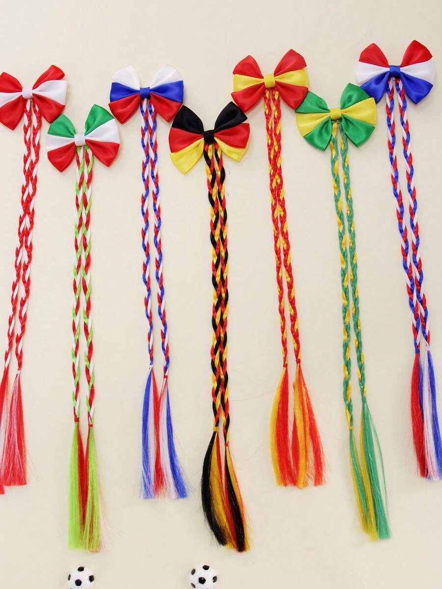 1pc High-Quality National Flag Color Braid Hair Clip, Cute & Cool Braided Hairpin For Fans, Party, Team Cheering Performance Decoration - Multicolor - View 1