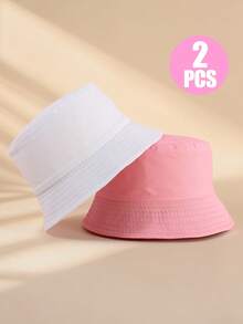 Conjunto de 2 Chapéus Bucket Rosa Liso para Crianças (Meninas e Meninos), Leves e com Proteção Solar, Ideais para Praia, Uso Diário e Atividades ao Ar Livre no Verão. - 2 unidades - Ver 20