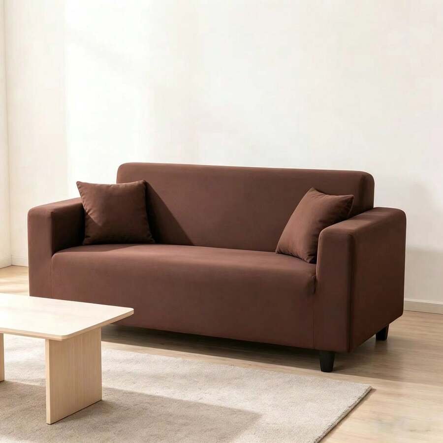 Minimalist Solid Color Elastic Sofa Cover, Universal Stretch Sofa Protector, Soft Skin-Friendly, Anti-Slip, Anti-Wrinkle, Machine Washable, Suitable For All Seasons - Coffee Brown - View 1