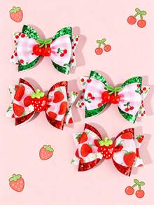 2 Stücke rote, rosa, grüne Erdbeere, Kirsche Haarbögen, Muttertags Haarspangen, glitzernde Frucht-Blumen Haarspangen, Schwalbenschwanz Haarklammern, süße Y2K Haaraccessoires als Geschenk für Mädchen, Sommerurlaub, Alltag - Verschiedenfarbig - Übersicht 8