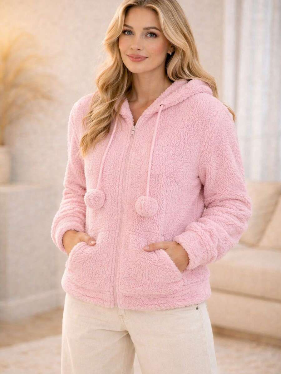 Women's Fleece Sweatshirt/Cold Weather Jacket - 粉色 - 查看 1