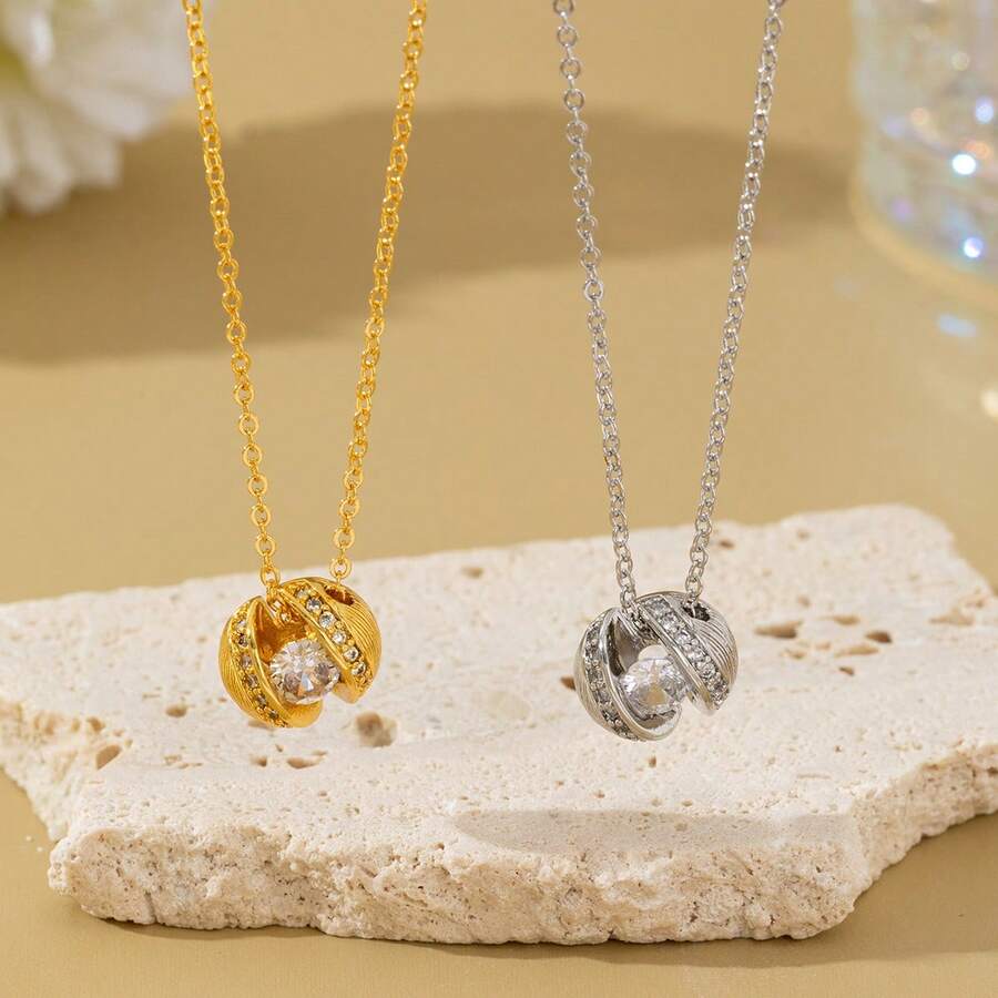 1件时尚休闲铜锆石漂浮星球造型简约百搭颈链，适合日常佩戴，亦可作为礼物 - 星球 - 查看 1