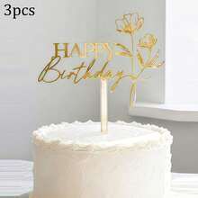 Conjunto de 3 peças para decoração de bolo de aniversário, decoração de bolo de aniversário, decoração de mesa de doces, toppers de bolo modernos com texto e flores, presentes para decoração de bolo de festa de aniversário, palitos decorativos para bolo, utensílios de confeitaria, decoração para bolos, artigos para bolos, utensílios de cozinha essenciais, presentes de Natal - multicolorido - Ver 10