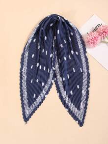 1pc Women's Versatile Bandana Scarf, Crinkle Printed, Suitable For Neck, Hair, Bag Decoration, All Seasons - Navy Blue - View 2