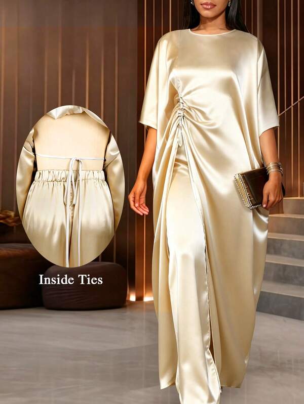 AOMEI Women's Elegant Noble African Traditional Cream Loose Blouse And Drawstring High-Waist Pants 2 Pieces Set, Summer Formal Occasion New Fashion