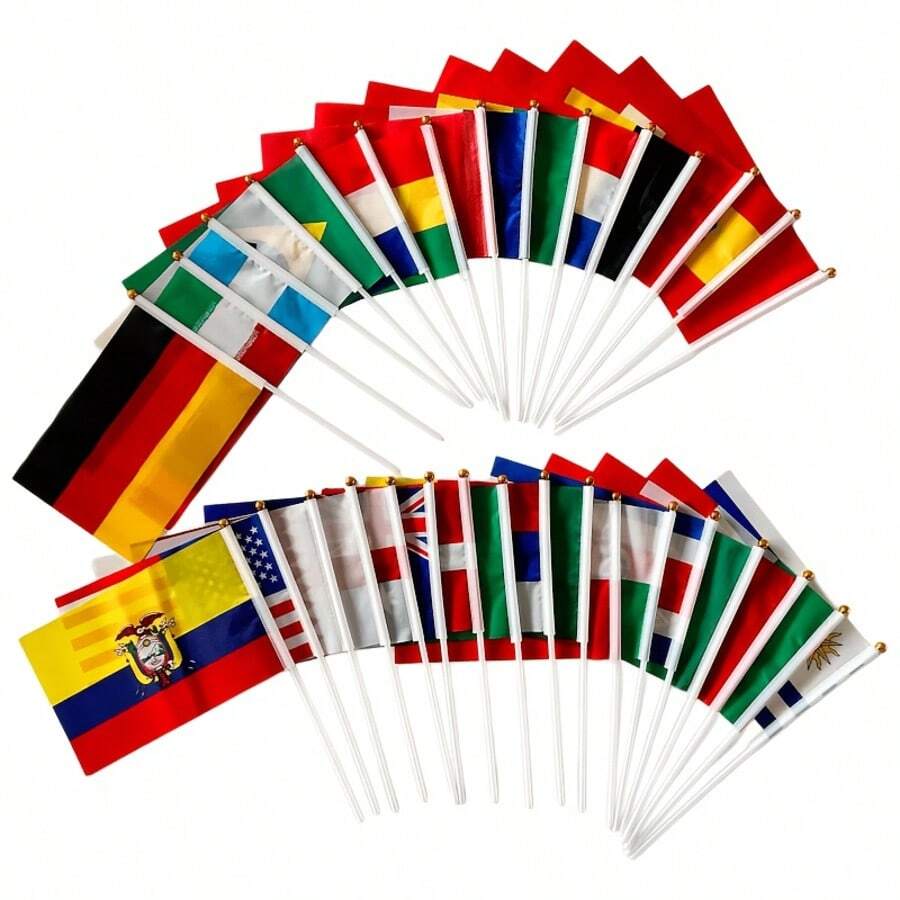 10 Peças Bandeira de Mão, Mastro de Bandeira Branco de Plástico, Adequado para Decorar Bandeiras Internacionais de Vários Países - Bandeira Pequena de Tecido de Poliéster Dupla Face, Usada para Competições Esportivas, Reuniões e Decoração - Multicolorido - Visão 1