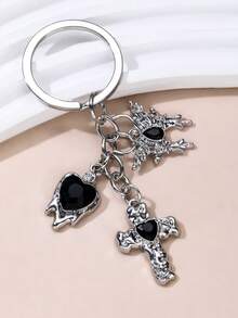 1pc Y2K Style Black Rhinestone Cross, Bow, Moon, Heart Shaped Metal Keychain, DIY Fashion Bag Charm, Gift For Friends - Multicolor - View 8