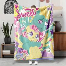 1PC  Canterlot Scene Flannel Throw Blanket 50"X60" - Printed With Purple Pink Gradient Rainbow Halo Background, Twilight Sparkle, Rainbow Dash, Pinkie Pie, Fluttershy, Applejack, Rarity, Spike, Crystal Castle, Streets, Tapestry Wall Hanging, MLP Fan Gift, Room Decor For Bedroom Or Dorm -280gsm - Nhiều màu 8 - Xem 7
