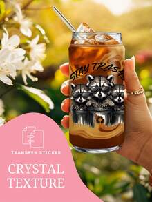 4个16盎司玻璃杯UV DTF转印贴纸（9.4x4.3英寸），趣味浣熊垃圾熊猫图案，讽刺又疯狂的动物，垃圾熊猫咖啡爱好者，无需加热防水摩擦贴纸，DIY礼物 - TP 01 - 查看 2