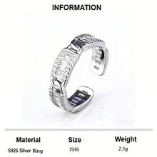 1 chiếc nhẫn bạc S925 kiểu dáng tối giản hình thang, đính đá Cubic Zirconia, bản nhẫn có thể điều chỉnh, trang sức thanh lịch dùng hàng ngày cho nữ. - Bạc - Xem 5