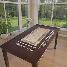 1件裝 聚酯緞面精緻壓紋3D提花桌旗，附刺繡蕾絲邊，適合春夏及四季使用，適用於居家廚房餐桌、牆櫃、床頭櫃、鞋櫃與梳妝台裝飾，理想的節日、派對、戶外野餐、婚禮禮物、週年裝飾桌布與桌巾 - 金色-花卉 - 查看 5