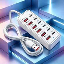 An 12-In-1 USB Hub With 66W PD Fast Charging And Data Transfer, A Compact Multi-Port Adapter Compatible With USB Devices Like Laptops, Tablets, Smartphones, USB Drives, External Hard Drives, Suitable For Home, Office, Travel, Computers, Cameras,12-In-1 66W Fast Charging Station | 6 USB Ports + 6 Type-C PD Fast Charging Ports Power Hub, Compatible With IPhone, , Laptops, Phones - Multicolor - View 11