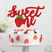 1pc Strawberry Theme "Sweet One" Cake Topper, Suitable For Birthday, Strawberry Baby And General Event Party Supplies - View 2