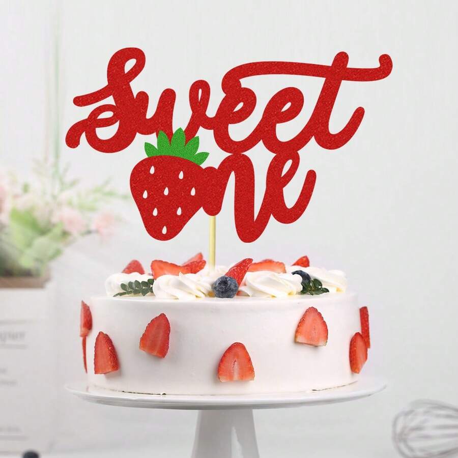 1pc Strawberry Theme "Sweet One" Cake Topper, Suitable For Birthday, Strawberry Baby And General Event Party Supplies