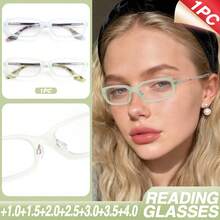 1pc Rectangular Reading Glasses, Minimalist Solid Color Frame, Comfortable Nose Pad, Suitable For Men And Women For Daily Reading And Office Wear - White - View 1