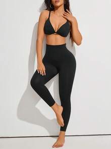 Quần legging nữ không đường may, cạp cao, ôm sát, định hình vóc dáng. - màu đen - Xem 5