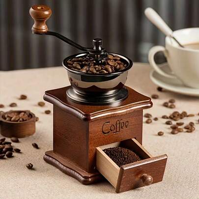 1 máy xay cà phê mini kiểu cổ điển - Máy xay hạt cà phê bằng gỗ với các cài đặt xay có thể điều chỉnh (chất liệu lõi và hợp kim), phù hợp cho cả xay thô và xay mịn, được thiết kế cho pha cà phê kiểu Pháp, cắm trại và văn phòng - Máy xay cà phê trang trí và tiện dụng | Máy xay cà phê, dùng để trang trí, kiểu pha cà phê Pháp cổ điển, không dùng điện.