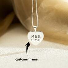 Custom Engraved Heart Necklace, Personalized Initial Name Necklace, Customized Date Necklace For Women, Couple Gift, For Wife Mother's Day Gifts,Stylish,Vintage,Simple,Unisex,Casual,Cuties,Custom,Personalized,Unique,Ideal Gifts For Him,Ideal Gifts For Her,Delicate Romance, Minimalist - Multicolor - View 1