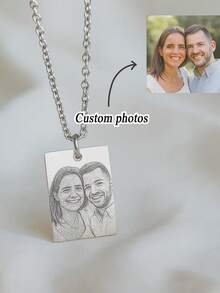 1pc Customized Photo Engraved Stainless Steel Pendant Minimalist Style Jewelry, Customizable Photo And Text, Commemorative Personalized Necklace, Personalized Women's Necklace, Mother's Day Gift, Birthday, Anniversary Gift - Multicolor 3 - View 7