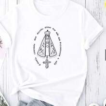 Camiseta Básica Camisa Feminina Nossa Senhora 100% Algodão Católico Religião - Branco - Visão 2