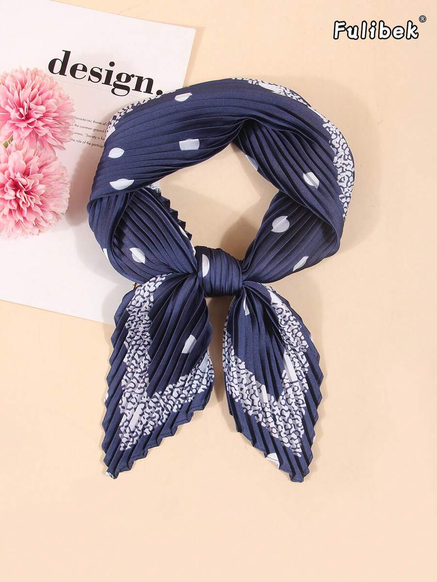 1pc Women's Versatile Bandana Scarf, Crinkle Printed, Suitable For Neck, Hair, Bag Decoration, All Seasons - Navy Blue - View 1