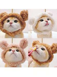 1pc Pink Pet Panda Hat, Cute Plush Headpiece For Small Dogs & Cats - Pink - View 2