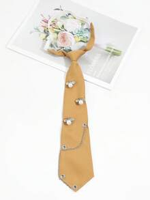1pc Women's Casual Silver Metal Firefly Faux Pearl Decor Chain Tie, Solid Color Clip-On Tie Suitable For School/Party Outfit,Graduation Outfit,Disco - Multicolor - View 12