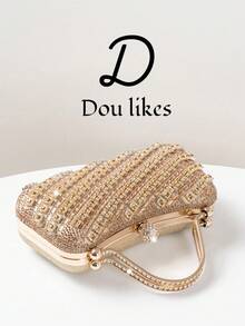 Women's Handbag With Sparkling Crystal Embellishments And Gemstone Hardware, Suitable For Weddings, Parties, Galas, Valentine's Day Gifts, And Birthday Presents. - 杏色 - 查看 5