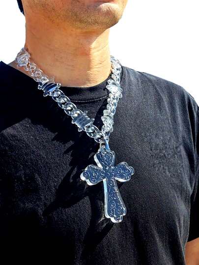 1 pieza Collar de cruz de acrílico transparente de estilo punk, adecuado para uso diario y regalo de cumpleaños para el novio