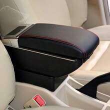 1Pcs 7 USB Universal Car Storage Arm Rest Cushion Armrest Centre Console Box PU Leather Cover - 黑色 - 查看 4