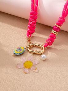 Conjunto de Colar Declaração Boho em Camadas para Mulheres, Choker de Contas Coloridas com Fecho de Mosquetão e Encantos de Peixe, Cordas Trançadas à Mão Colares para Férias e Uso Diário - Multicolorido - Visão 3