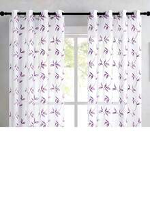 2 Peças de Cortinas Transparentes Bordadas Brancas - Padrão Floral, Cortinas de Voile Bordadas Elegantes para Sala de Estar e Quarto, com Ilhós - Roxo - Visão 35