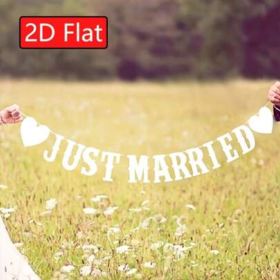 1pc White "JUST MARRIED" Letter Hanging Flag, Wedding Decoration Garland - Paper Bunting Flags For Wedding Celebration, Carnival Themed Events, No Electricity, No Feathers, Suitable For All Seasons