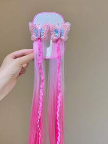 2个女孩刺绣蝴蝶结渐变发夹，公主可爱编织发饰 - 彩色 - 查看 12