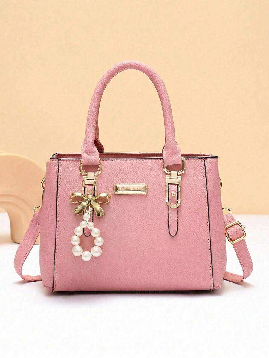 1pc Fashionable Versatile Minimalist Pink Cute Shoulder Bag/Crossbody Bag For Women, Comes With Bow & Pearl Decor Accessory, Suitable For Outings, Dates