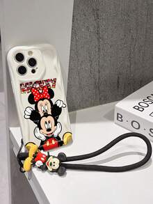Disney Has Authorized, Phone Case - Chain Set, Mickey And Friends, Mickey Mouse And Minnie Mouse Pattern Phone Case Plus Silicone 3D Styles Mickey Mouse Bracelet With Metallic Ring Removable Bracelet, Compatible With Iphone 17/16/15/14/13/12/11/XS/XR/X Plus Pro Max, Wavy Design Phone Case For Girl, A Stylish Cartoon Summer Phone Case, The Perfect Gift Choice, Phone Protection, Durable Phone Cover, Great Gift For Friends And Family - Màu trắng kiểu A - Xem 4