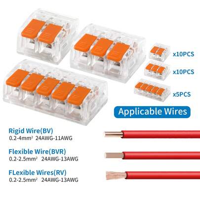 CILIA 杠杆式电线连接器组合套装，快速拼接端子块，2/3/4/5端口可重复使用推入式电缆导线螺母