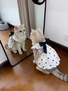 1pc Pet Dress, Spring//Cat Clothes For Teddy, Poodle, Bichon Frise, Cute Romantic Heart Strap Ruffle Dress, Soft Fabric Suitable For Medium/Small Pets - Black - View 2