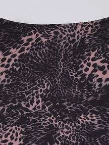 Vintage Low-Waist Leopard Print Lace Patchwork Skirt, Y2K Streetwear Style Lace Trim Long Skirt, Elegant Aesthetic Black Spring - Black - View 8