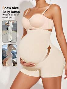 Maternity High Waist Belly Support Shorts With Expandable Abdominal Panel Summer - Champagne - View 5