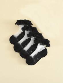 4双女童蕾丝边镂空透气休闲学校/假日公主裙袜 - 彩色 - 查看 15