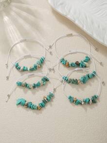 6件套海滩度假风碎石、绿松石和贝壳编织手链，适合送给家人、朋友，日常佩戴，也是一份贴心的礼物。 - 彩色 - 查看 7