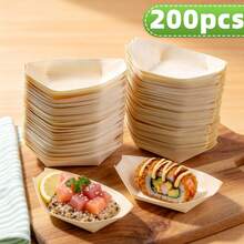 100/200pcs Disposable Mini Wooden Boat Shaped Plates, Birchwood Appetizer/Dessert Plates, Sizes 9cm/12cm/14cm Single Serving, Suitable For Wedding, Birthday Party, Outdoor Gathering, Meat, Cheese, Snack Display (Charcuterie Boats) - View 16