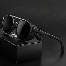 2026 New Unisex Steampunk Polarized Fashion Glasses, Wide Frame (>139mm) Retro Design - Full-Driving Model, Retro Lenses, Mirror Coating/Anti-, Hollow Design (Steampunk Style) - C3 Red - View 3