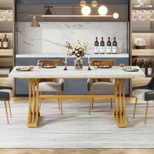 Tribesigns Table à manger moderne 160 x 80 cm pour 4 à 6 personnes, table de cuisine avec plateau imitation marbre, structure métallique robuste, blanc et or - Doré - Voir 3