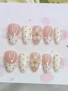 10 móng tay giả chấm bi kiểu Pháp, hình hạnh nhân ngắn, phong cách Y2K dễ thương dành cho nữ, kiểu dáng tối giản, đa năng, làm thủ công, phù hợp sử dụng hàng ngày, móng dán, dụng cụ làm móng nghệ thuật dành cho nữ. - Nhiều màu - Xem 2