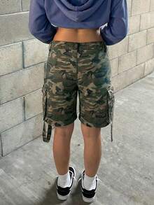 Women's Straight Leg Cargo Denim Capri Pants Casual Summer - 軍綠色 - 查看 4